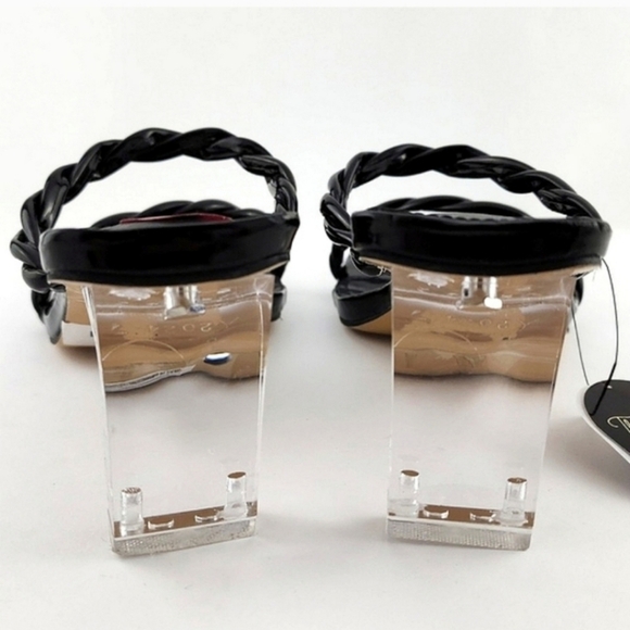 London Rag Black Inamorata Braided Cord Clear Heeled Sandals Square Toe Size 10 - Picture 6 of 12